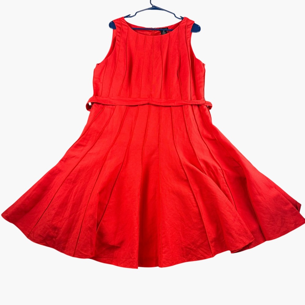 New Directions Woman Red Linen Blend Pintuck Fit and Flare Dress 14W